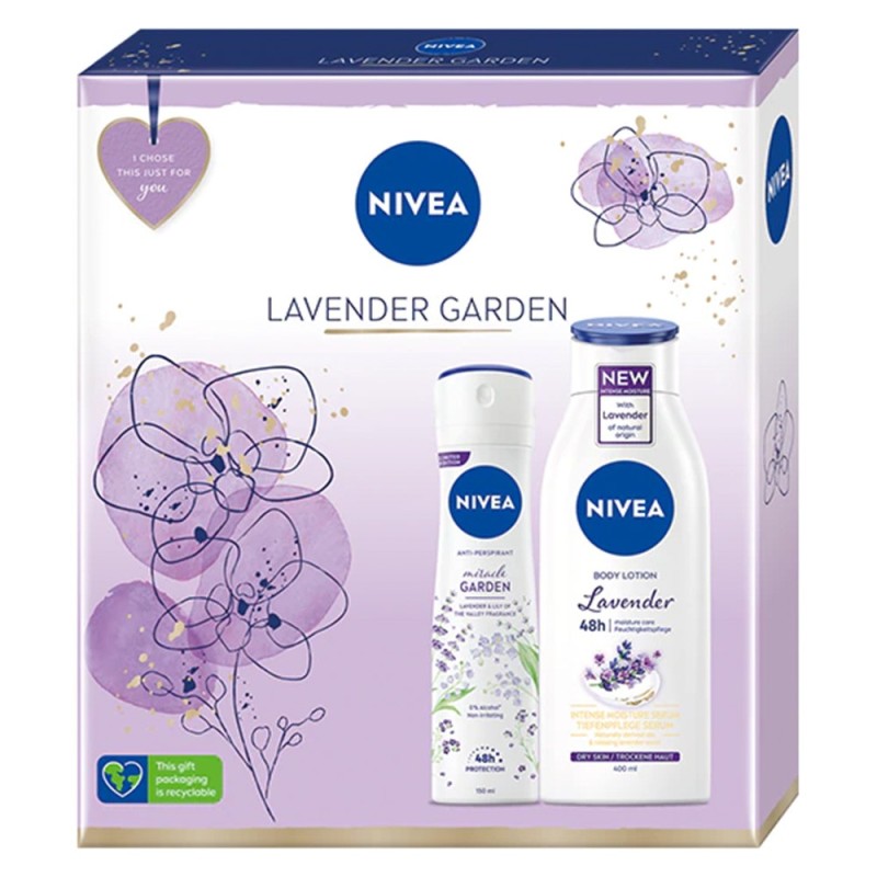 Set Cadou Nivea Lavender Garden Lotiune de Corp, 400 ml si Deodorant Spray, 150 ml