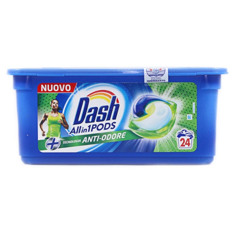 Detergent Capsule Dash All in One Pods Anti Odore, 24 Spalari
