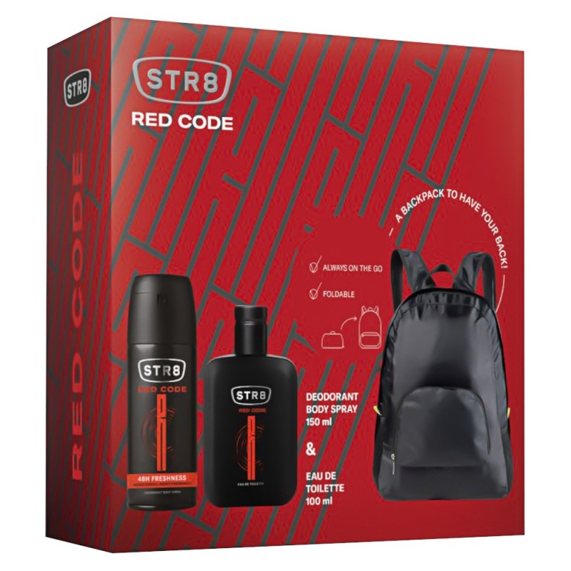 Set Cadou Str8 Red Code, Barbati, Apa de Toaleta 100 ml, Deodorant Spray 150 ml si Rucsac