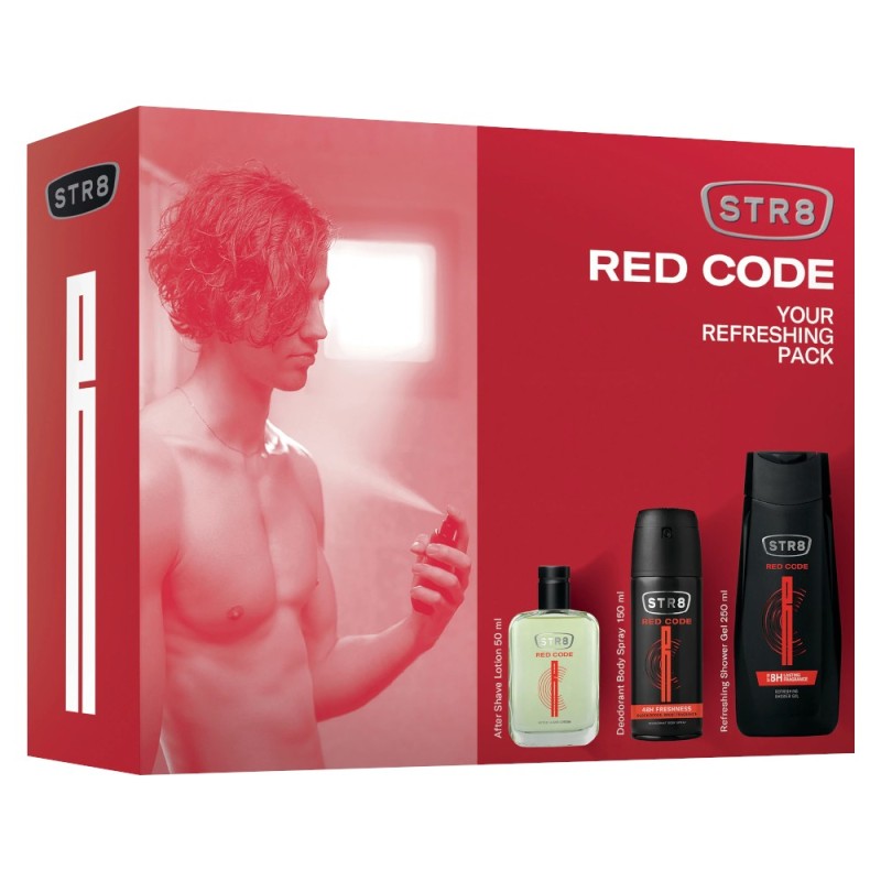 Set Cadou Str8 Red Code, Barbati, Lotiune dupa Ras 50 ml, Deodorant Spray 150 ml si Gel de Dus 250 ml
