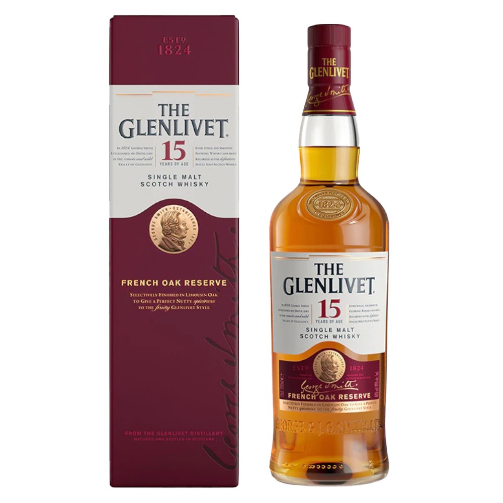 Whisky The Glenlivet Single Malt, 40% Alcool, 15 Ani, Cutie Carton, 0.7 l