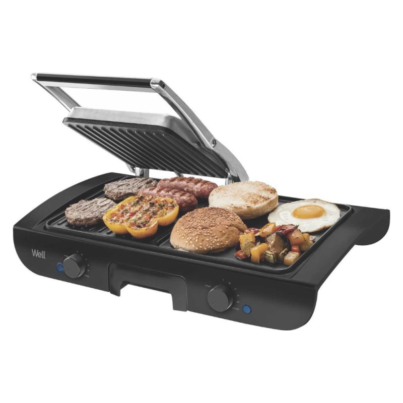 Grill Electric Multifunctional Gourmet, Placi Antiaderente, Termostate Reglabile, 1500 W, Well