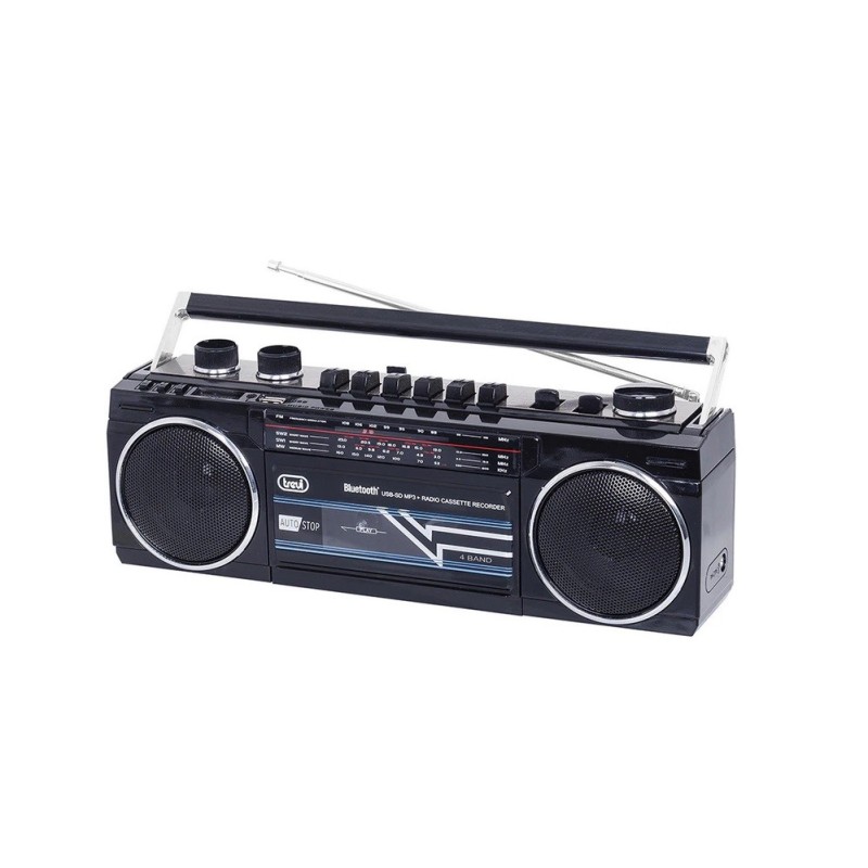 Radiocasetofon Portabil RR 501 BT FM, Bluetooth, MP3, USB, Negru, Trevi