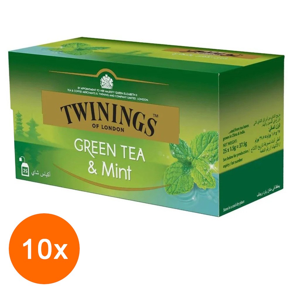 Set Ceai Verde cu Aroma Menta Twinings, 10 Pachete x 25 Pliculete