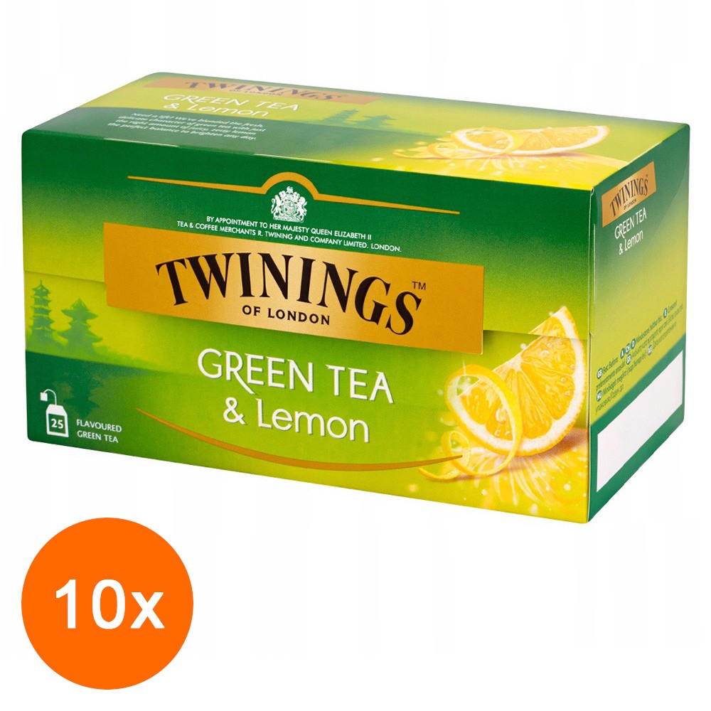 Set Ceai Verde cu Aroma Lamaie Twinings, 10 Pachete x 25 Pliculete