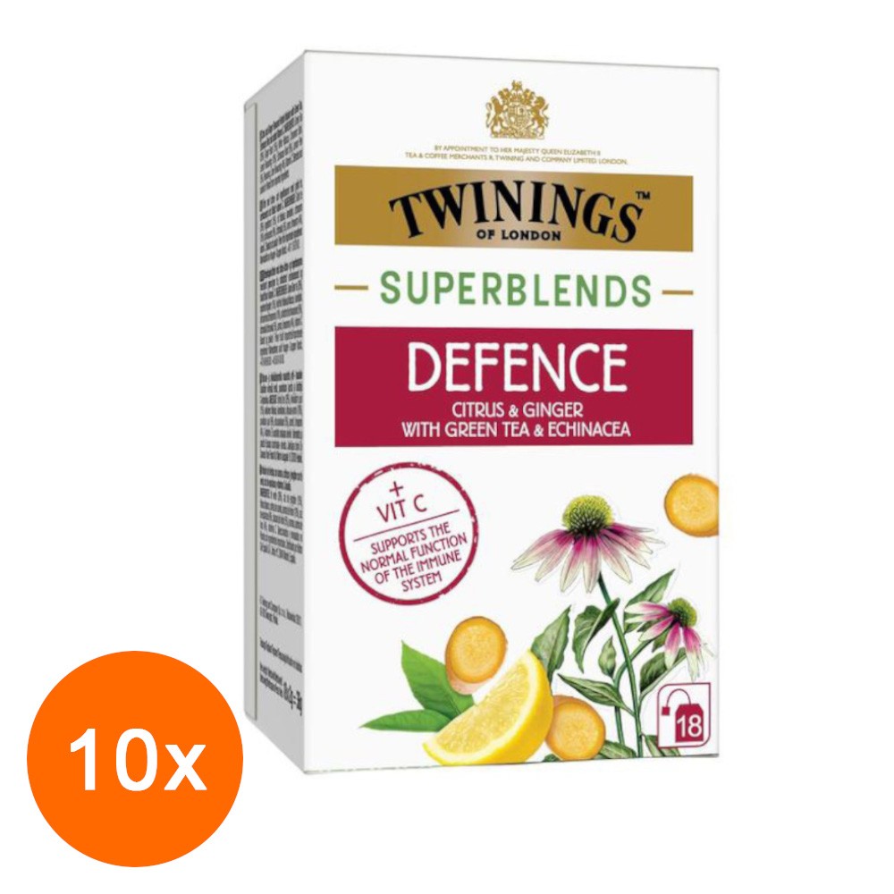 Set 10 x 18 Pliculete Ceai Twinings Superblends Defence cu Lamaie si Ghimbir