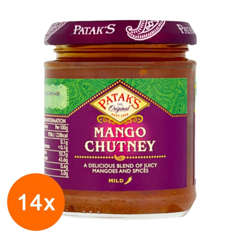 Set 14 x Sos Indian Mango Chutney Patak's, 340 g