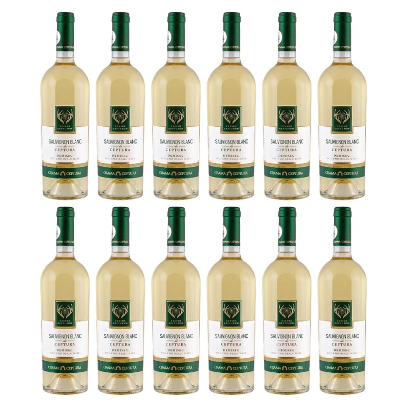 Set 12 x Vin Alb, Ceptura, Cervus Cepturum, Sauvignon Blanc, Demisec, 0.75 l