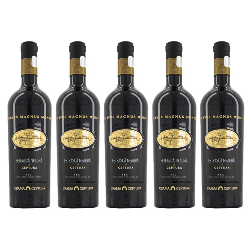Set 5 Sticle Vin Rosu Crama Ceptura Magnus Monte Feteasca Neagra, Sec 0.75 l