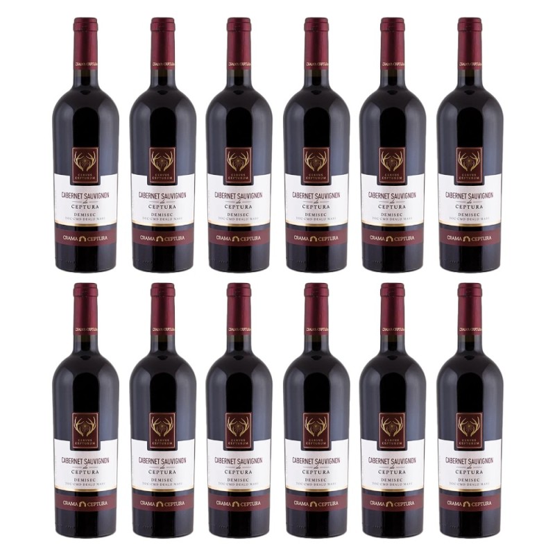 Set Vin Rosu, Ceptura, Cervus Cepturum, Cabernet Sauvignon, Demisec, 12 Sticle x 0.75 l