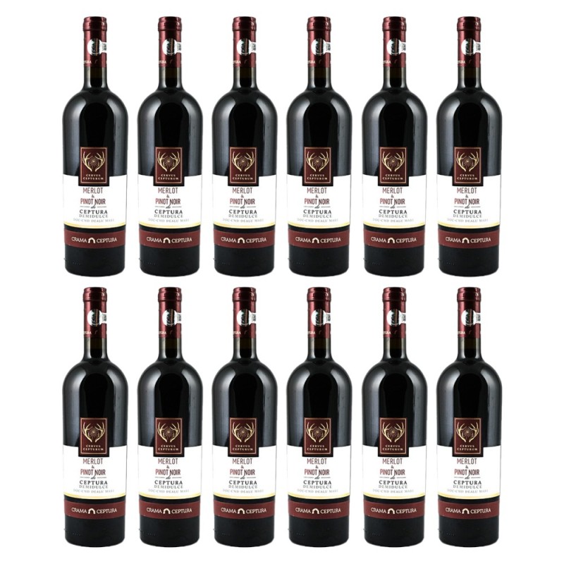 Set Vin Rosu, Ceptura, Cervus Cepturum, Merlot si Pinot Noir, Demidulce, 12 Sticle x 0.75 l