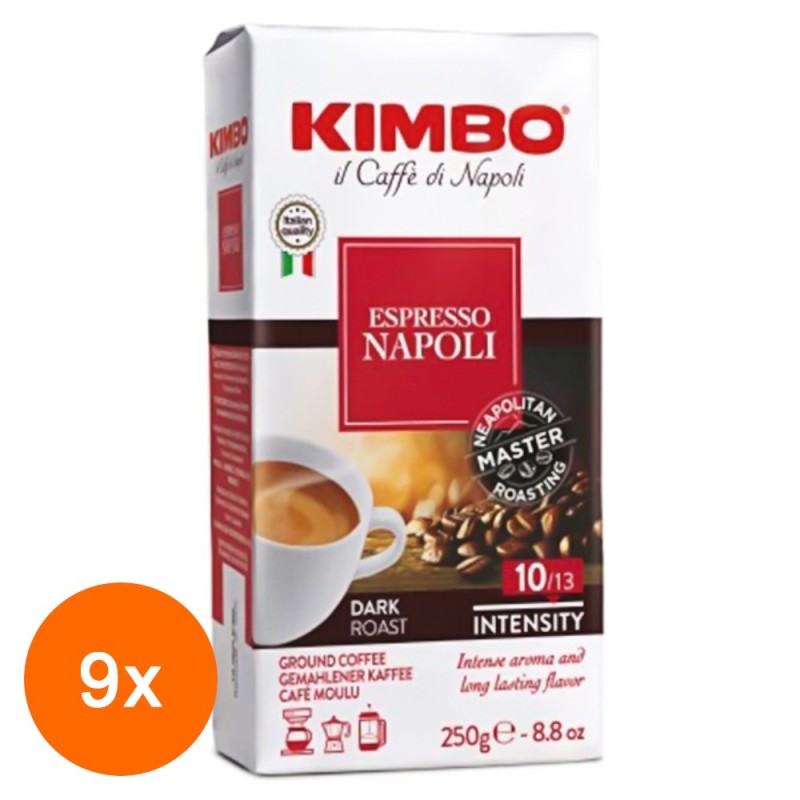 Set 9 x Cafea Macinata Espresso Napoli Kimbo, 250 g