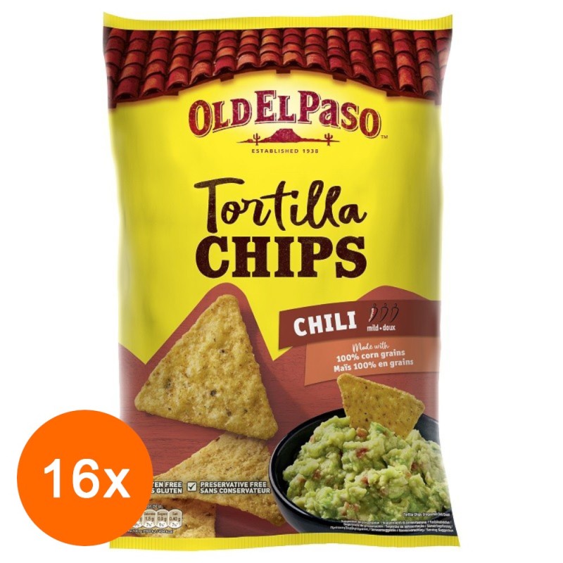 Set Tortilla Chips Old El Paso Chili, 16 Bucati x 185 g