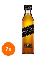 Set Whisky Johnnie Walker Black 12 Ani, 40% Alcool, 7 Sticle x 0.05 l