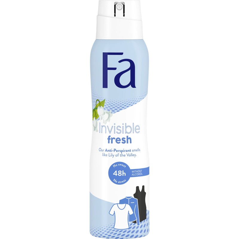 Deodorant Antiperspirant Spray Fa Invisible Fresh cu Parfum de Lacramioare, Femei, 150 ml
