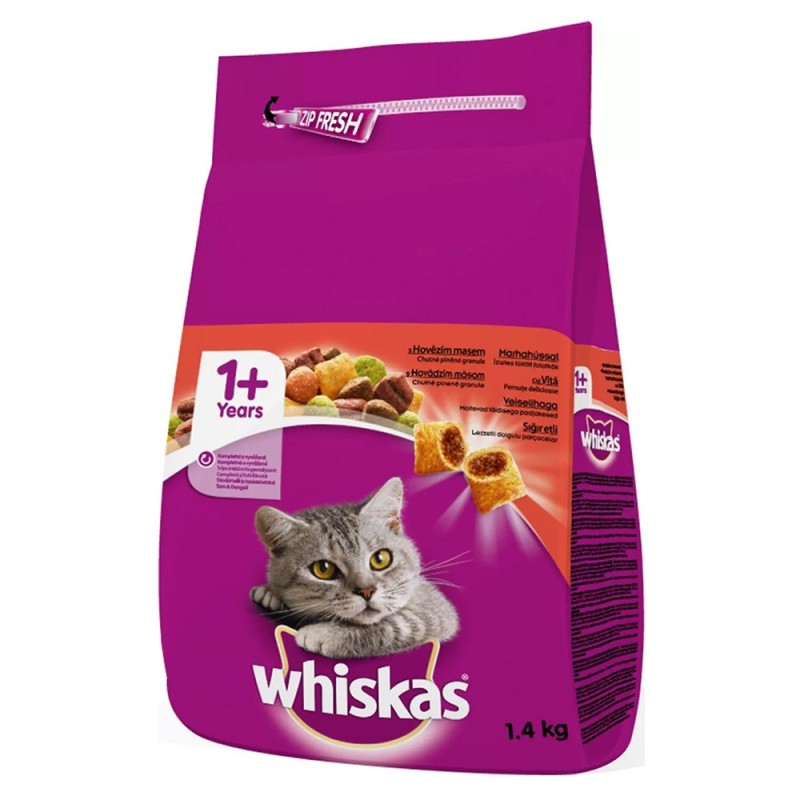 Hrana Uscata pentru Pisici Whiskas Adult, cu Vita si Ficat, 1.4 kg