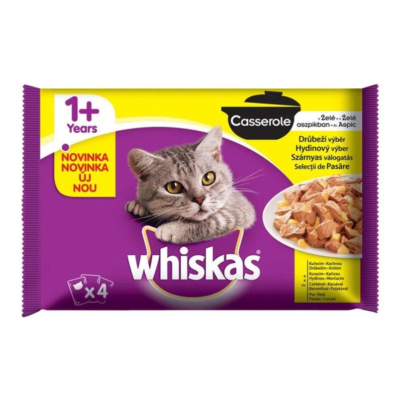 Set Hrana Umeda pentru Pisici Whiskas Casserole Adult, cu Pui, 4 Plicuri x 100 g