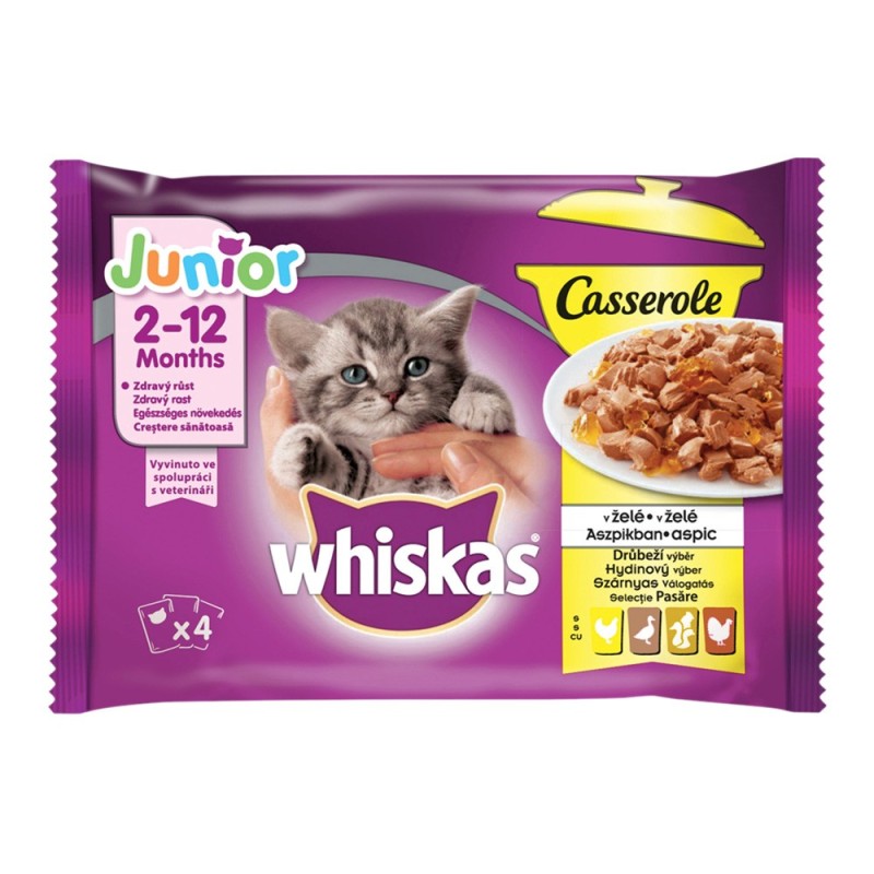 Set Hrana Umeda pentru Pisici Whiskas Casserole Junior, cu Pui, 4 Plicuri x 85 g