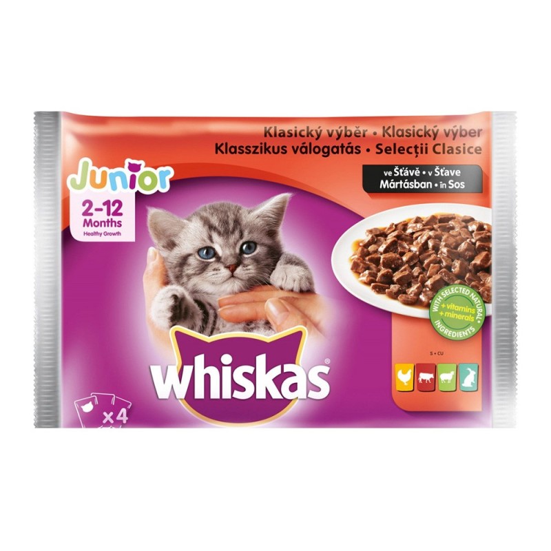 Set Hrana Umeda pentru Pisici Whiskas Selectii Junior, 4 Plicuri x 100 g