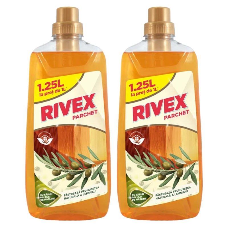 Set Detergent pentru Parchet Rivex Ulei Masline, 2 Bucati x 1.25 l
