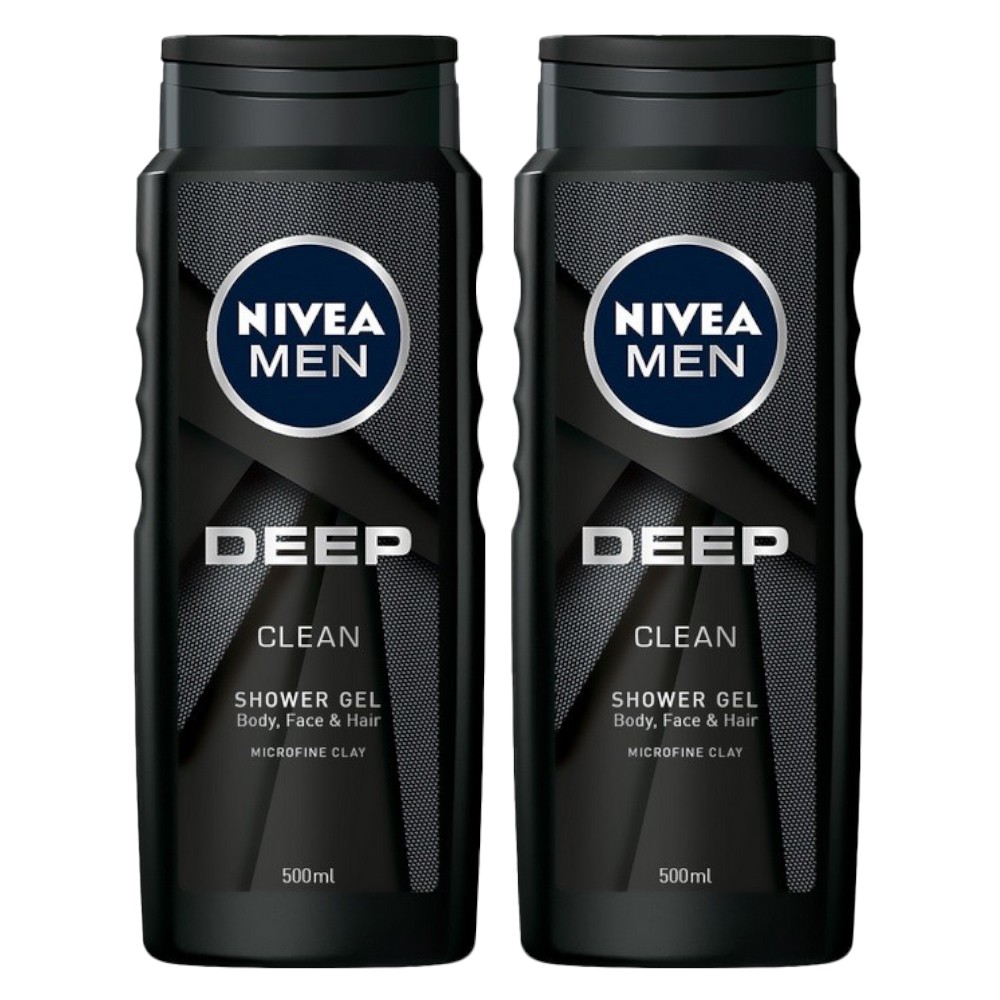 Set 2 x Gel de Dus Nivea Men Deep Black, cu Argila Microfina, 500 ml
