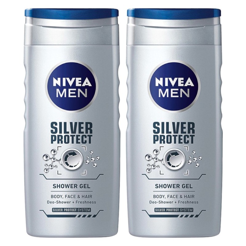 Set 2 x Gel de Dus Nivea Men Silver Protect, cu Ioni de Argint, 500 ml