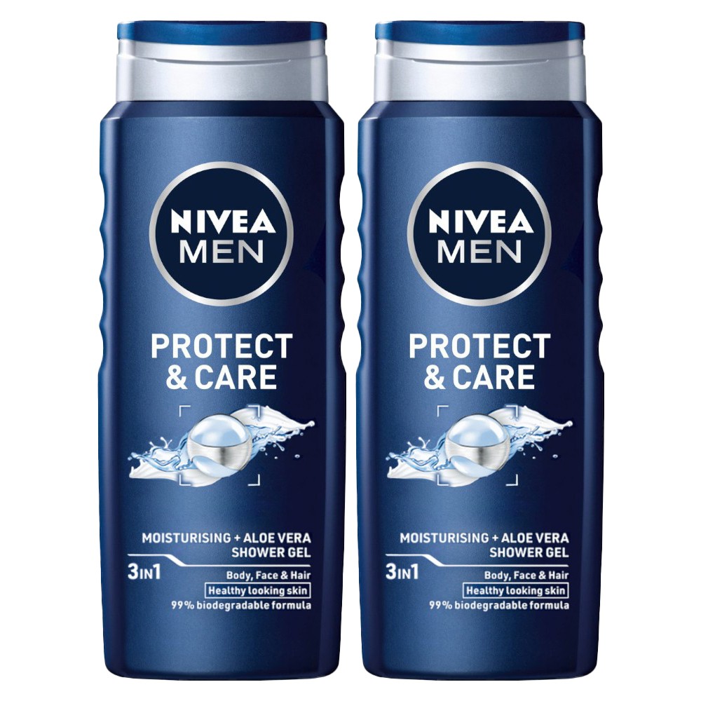 Set 2 x Gel de Dus Nivea Men Protect Care, cu Aloe Vera, 500 ml