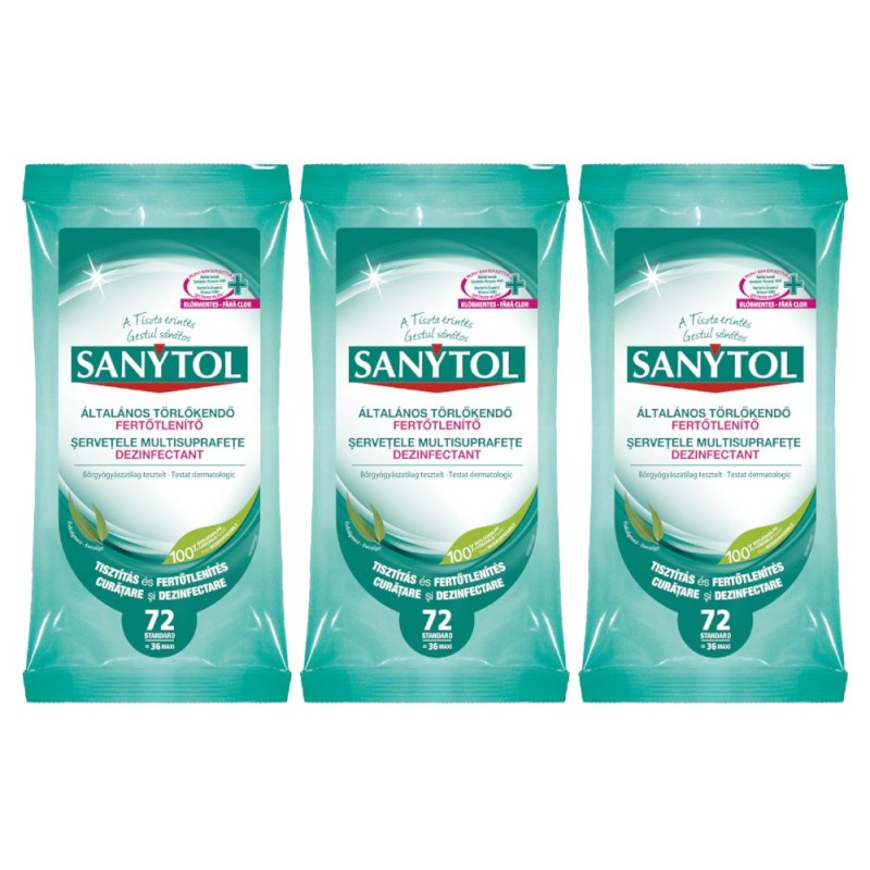 Set 3 x Servetele Umede Dezinfectante Multisuprafete Sanytol