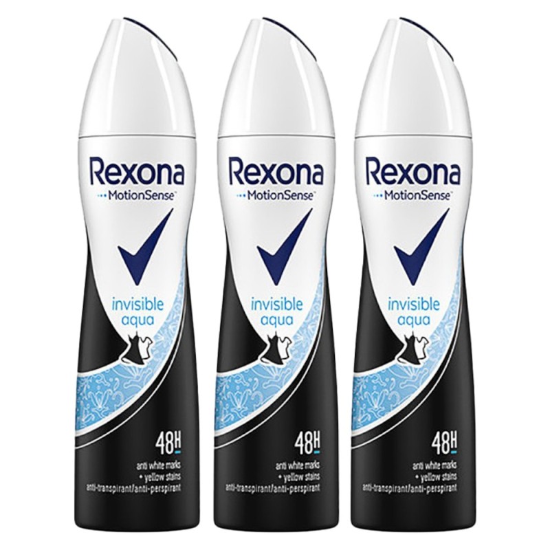 Set Deodorant Antiperspirant Spray Rexona Invisible Aqua, pentru Femei, 3 Bucati x 150 ml