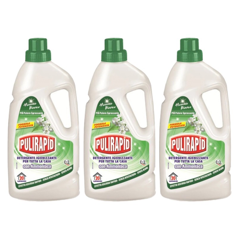 Set 3 x Detergent Igienizant pentru Casa Pulirapid, cu Amoniac si Parfum de Mosc Alb, 1 l