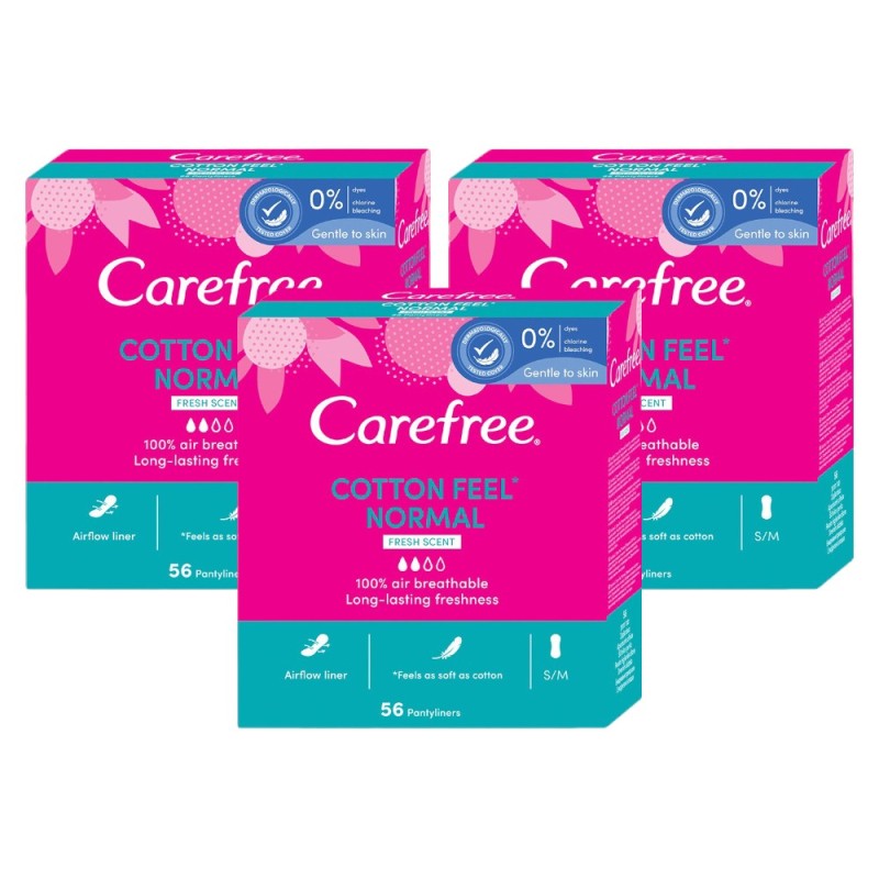Set 3 x 56 Absorbante Zilnice Carefree Panty Liners, Cotton