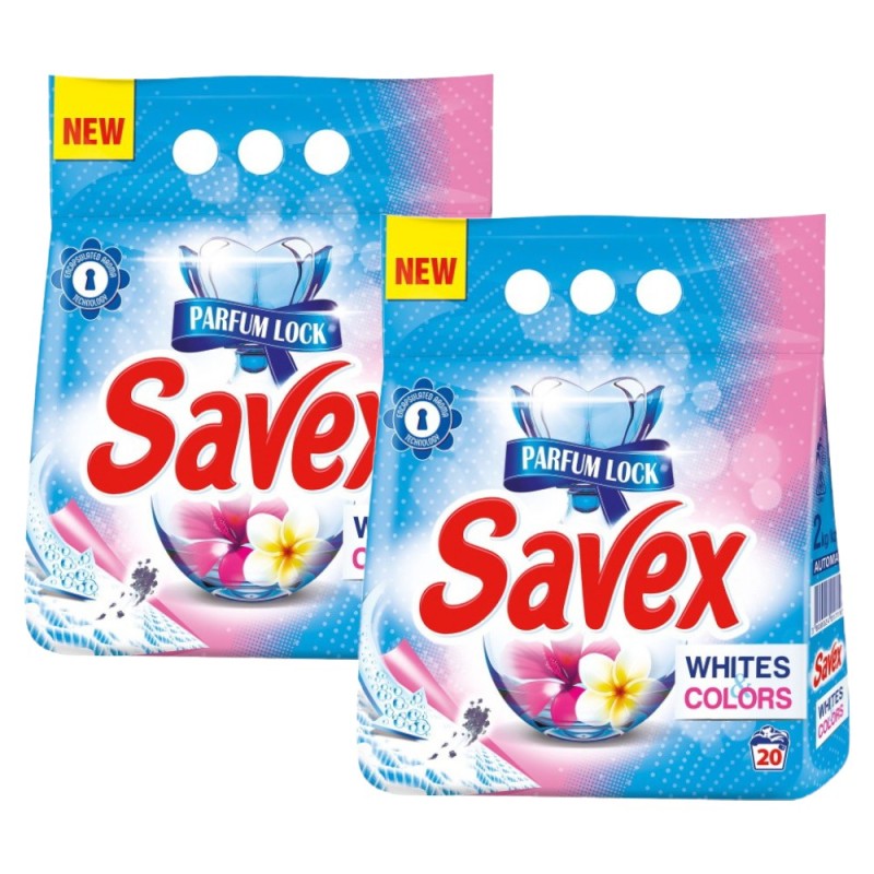 Set 2 x Detergent Automat Savex 2 kg, White&Colors, 2 kg