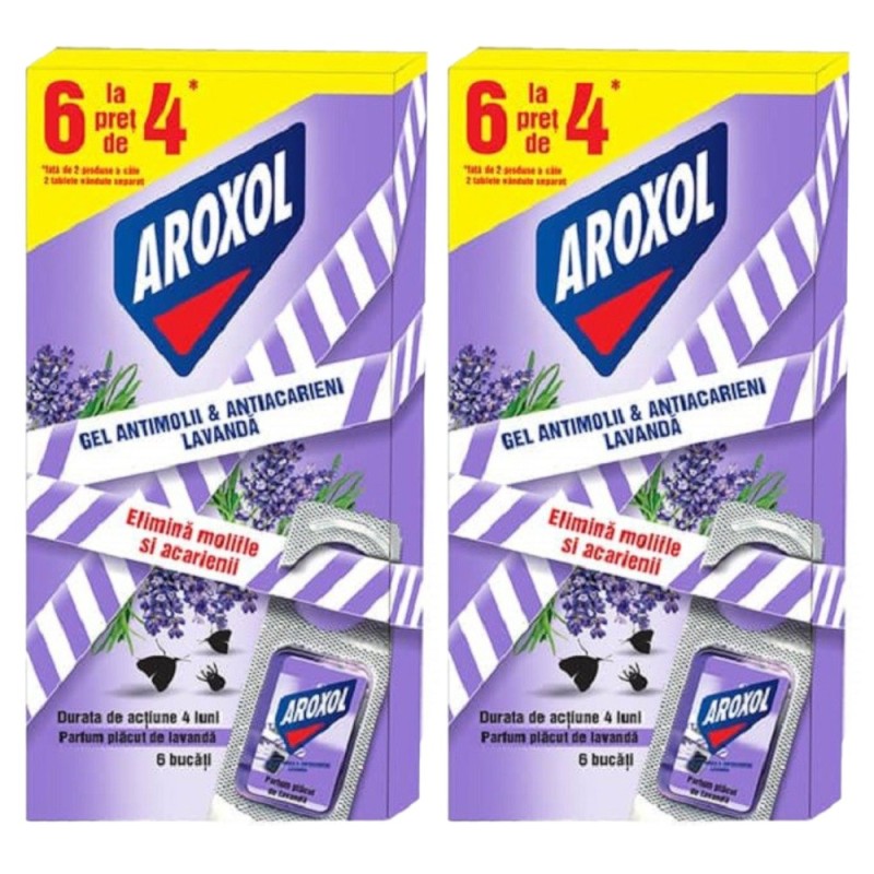 Set Tablete Gel Antimolii Aroxol Lavanda Molii & Acarieni, 2 Bucati x 6 Tablete