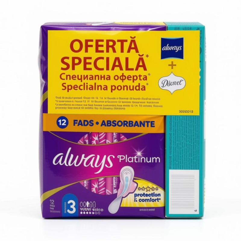 Absorbante Always Platinum Night, 12 Bucati + Absorbante Zilnice Discreet Waterlily, 20 Bucati
