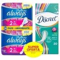 Absorbante Always Platinum Super, 14 Bucati + Absorbante Zilnice Discreet Waterlily, 20 Bucati
