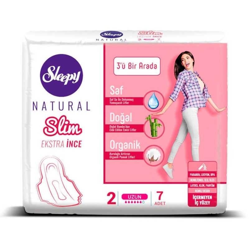 Absorbante Sleepy Natural Long Slim, 6 Picaturi, 7 Bucati