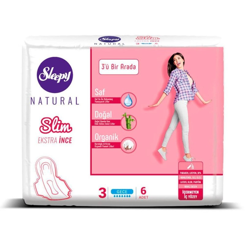 Absorbante Sleepy Natural Night Slim, 7 Picaturi, 6 Bucati