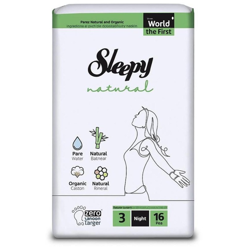 Absorbante Sleepy Natural Super Eco Night, 16 Bucati