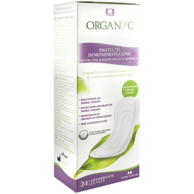 Absorbante Ultra Subtiri pentru Incontinenta, Bumbac Organic, 24 Bucati, Organyc