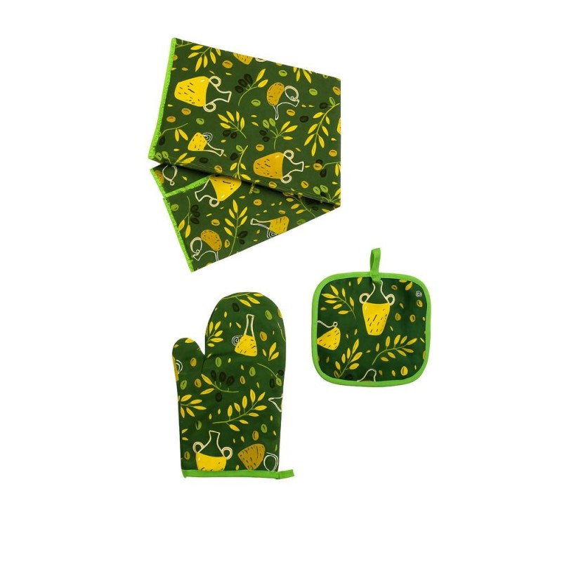 Accesorii Textile Bucatarie, Manusa, Suport Vase, Prosop, 3 Bucati, Perfect Home