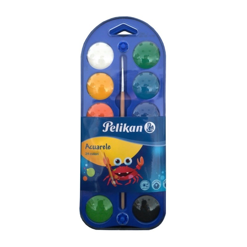 Acuarele, 24 Culori Pastila  +  Pensula, Pelikan