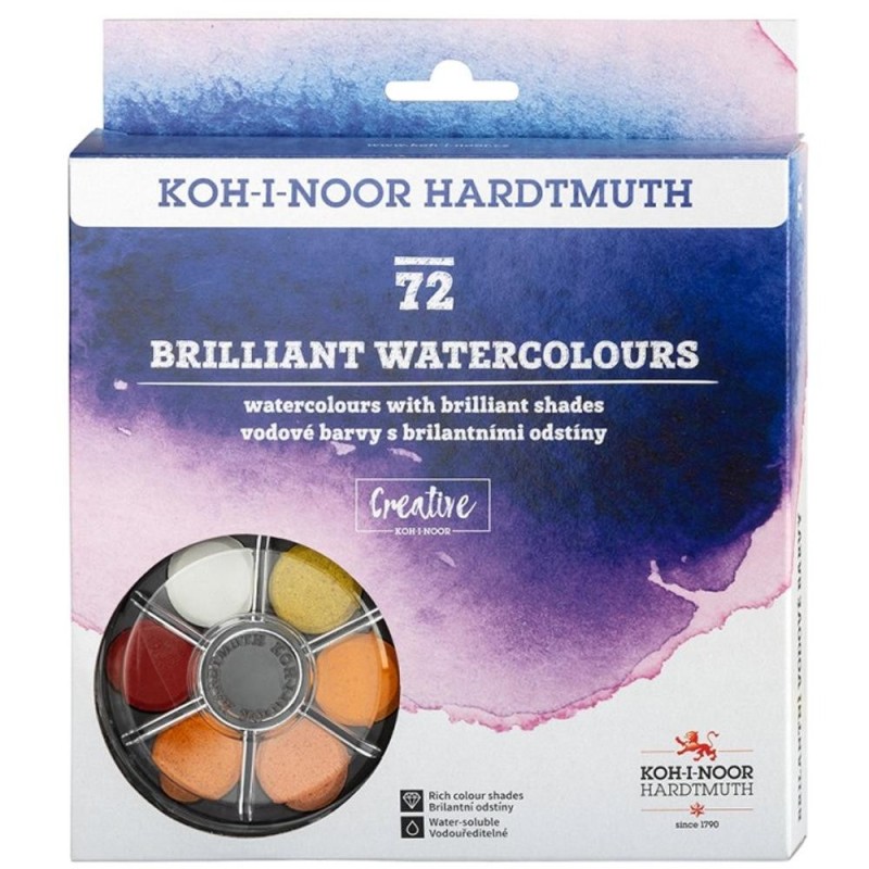 Acuarele Brilliant, 22.5 mm, Varf Rotund, 72 Culori, Koh-I-Noor