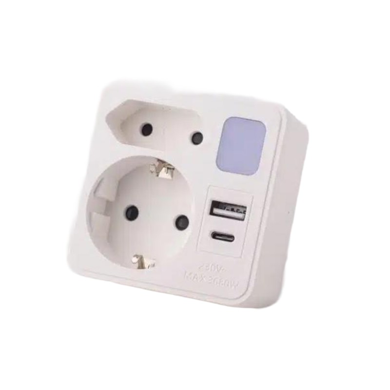 Adaptor Dublu Strohm, cu Lumina Veghe, USB 1 x A si 1 x C, 1 x…