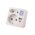 Adaptor Dublu Strohm, cu Lumina Veghe, USB 1 x A si 1 x C, 1 x Schucko si 1 x Euro, 16A, 250 V, Alb