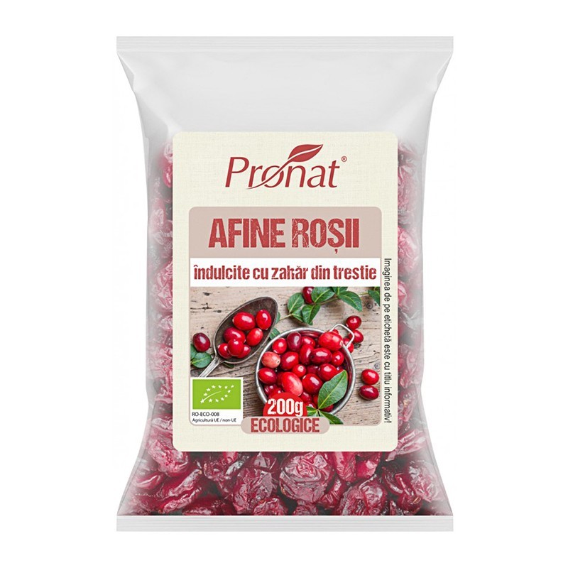 Afine Rosii Bio Indulcite cu Zahar din Trestie, 200 g