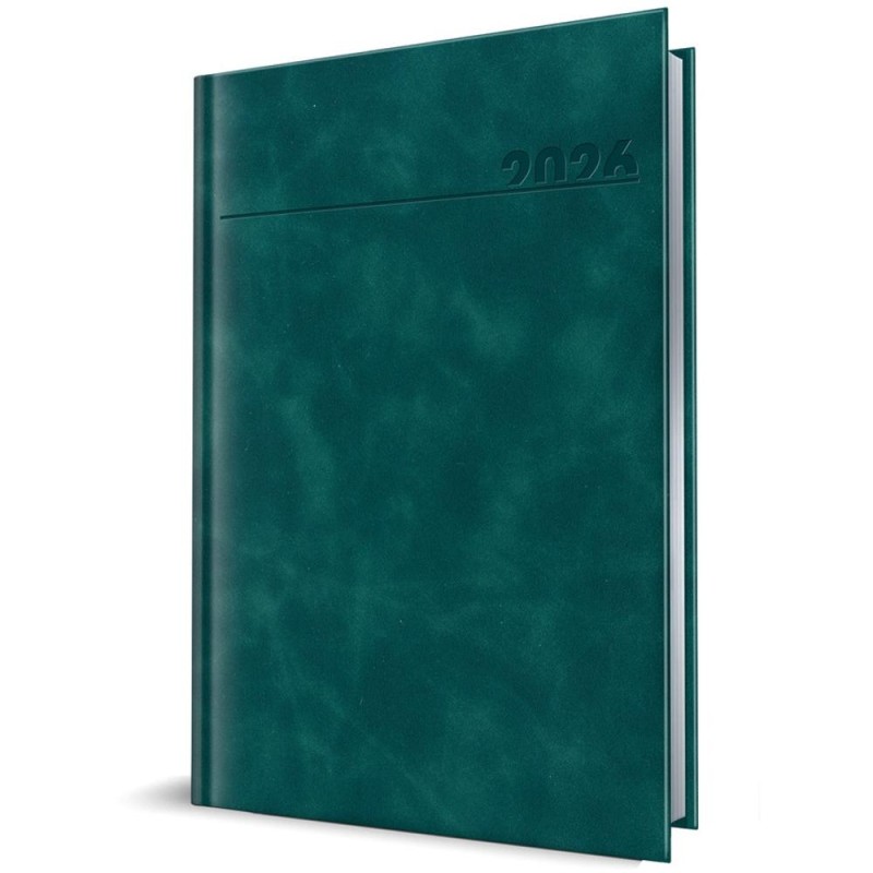 Agenda Datata A5, 352 Pagini, Coperta Piele Sintetica, Premium Deluxe Chia, Verde Petrol, Margini Folio Argintiu 2025