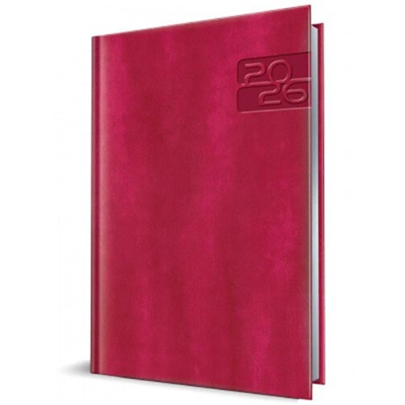 Agenda Datata A5, 352 Pagini, Coperta Piele Sintetica, Premium Deluxe Narni, Fucsia, Margini Folio Argintiu 2026