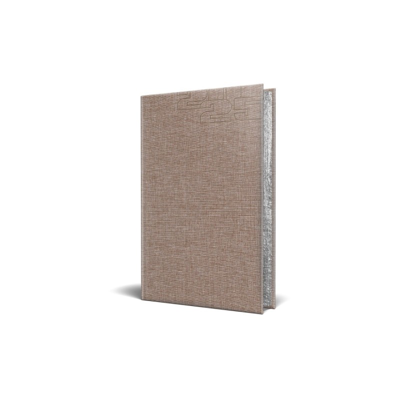 Agenda Datata Ro A5, 352 pg, Coperta din Piele Sintetica, Premium Deluxe Fiorano, Culoare Bej, Margini Folio Argintiu, 2025