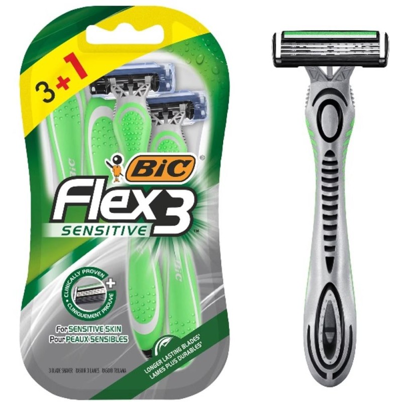 Aparat de Ras Bic Flex3 Sensitive, Barbati, 4 Lame