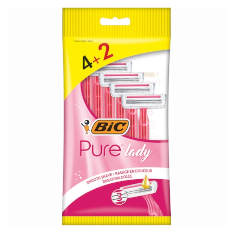 Aparat de Ras Bic Lady Pure3 Pink, Roz, 6 Bucati